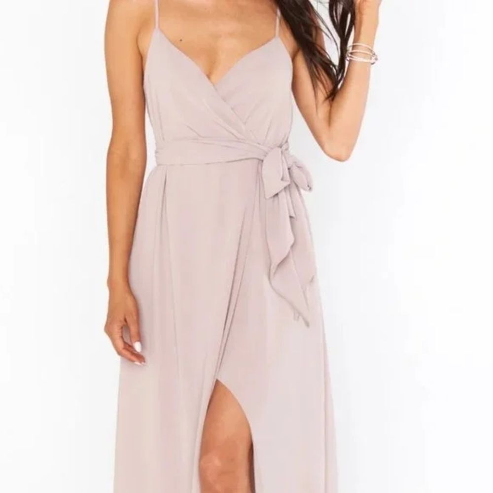 Show Me Your Mumu Bridesmaid Party Dress Liz Long side Tie Dune/ Tan NWT Sz S - Picture 3 of 8